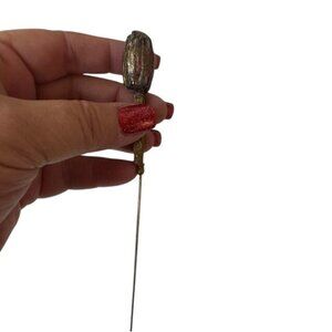 Antique Brass & Silver Victorian Hat Pin With Ornate Floral Design